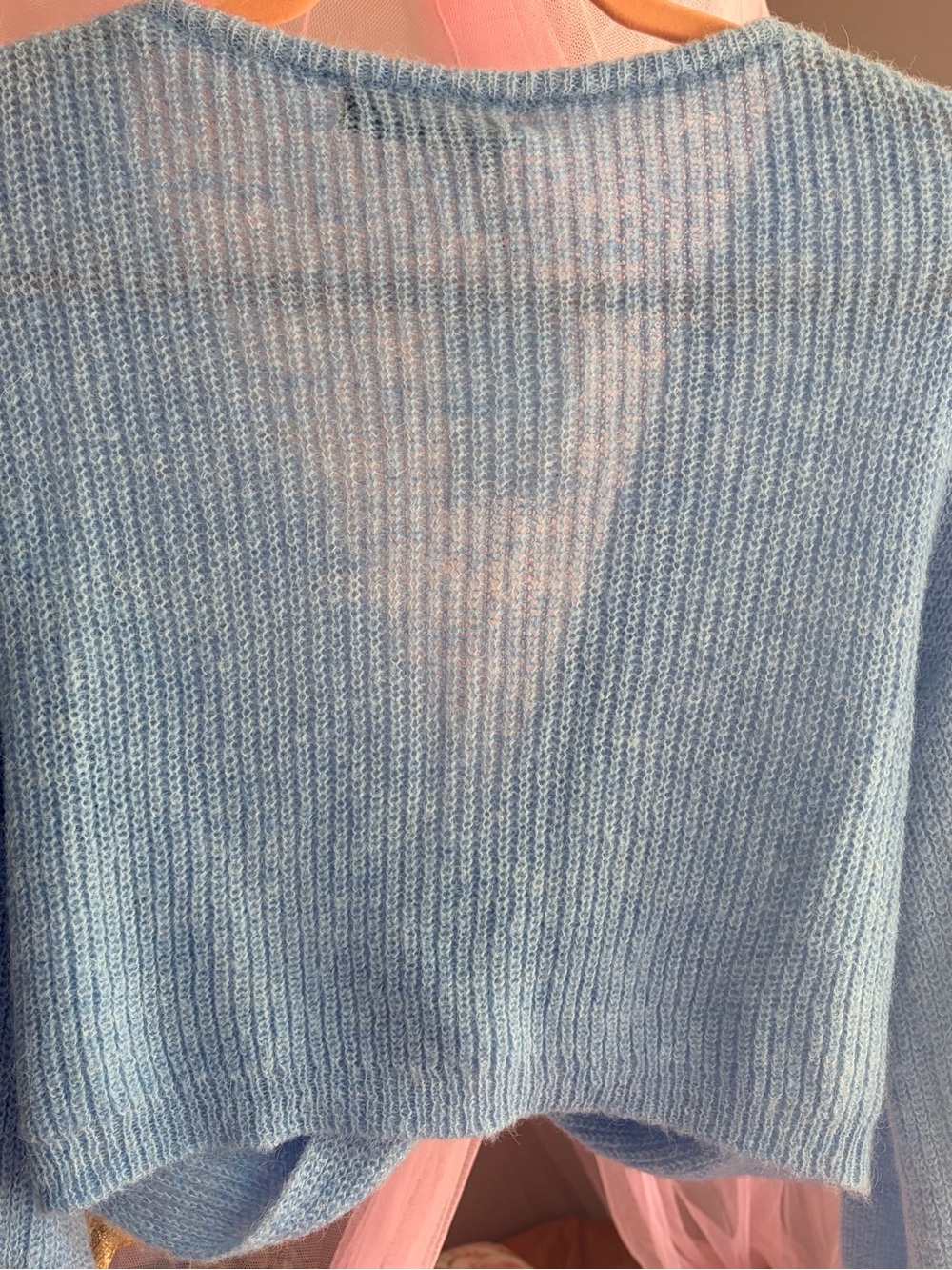 Olivaceous Baby Blue Twist Front Cropped Top | Large | NWT | Fuzzy Knit Crop - Picture 9 of 10